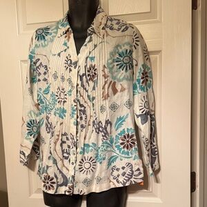 Hot Cotton brand lightweight 100% Linen Button-Front - Cream & Teal